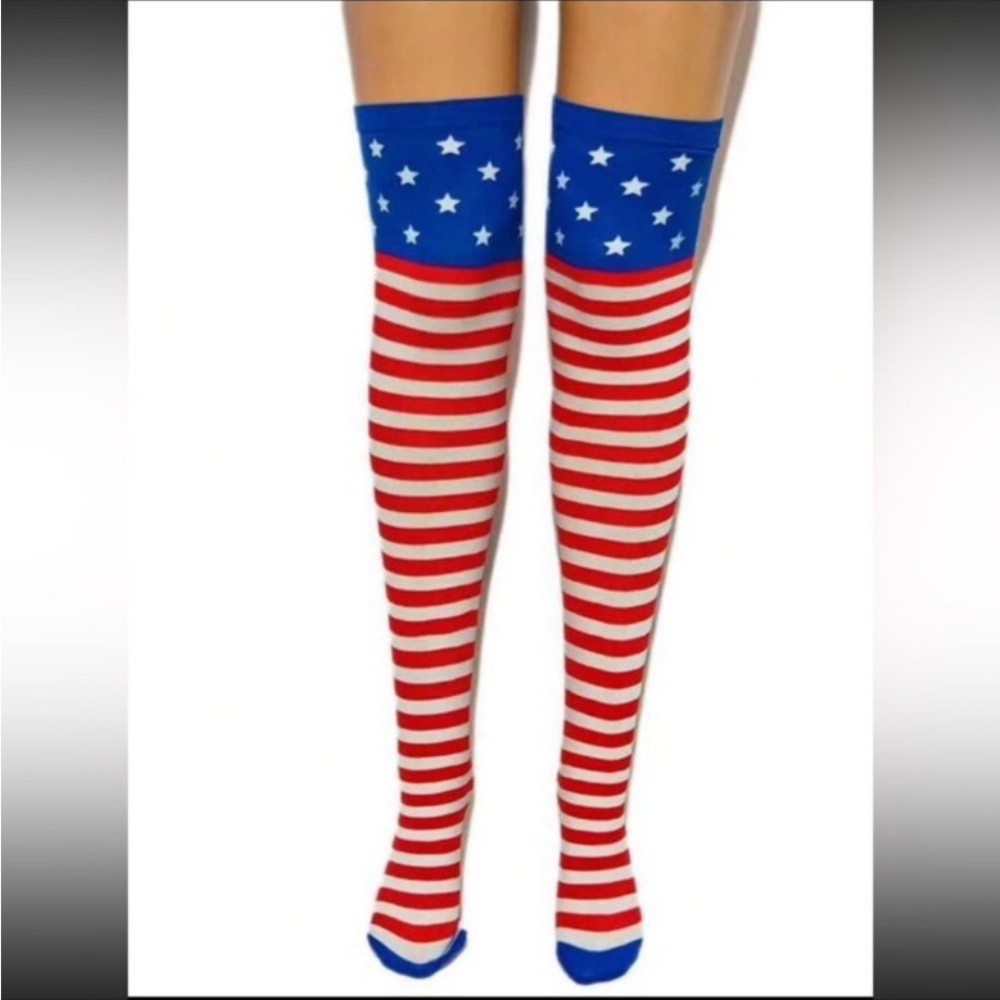Red and Blue Striped Thigh-High Socks